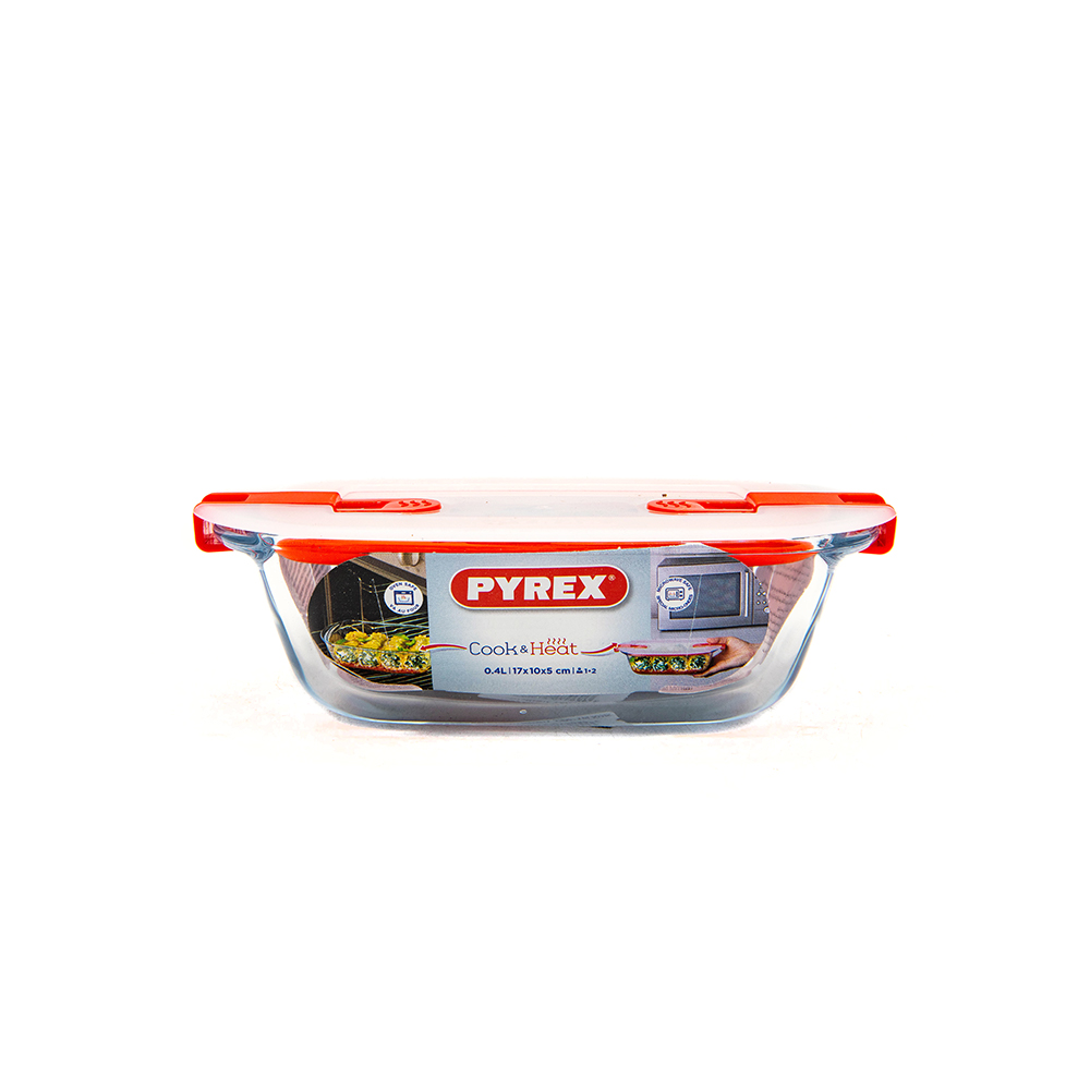 Pyrex Cook & Heat Plat Rectangulaire 17*10Cm+ Couvercle