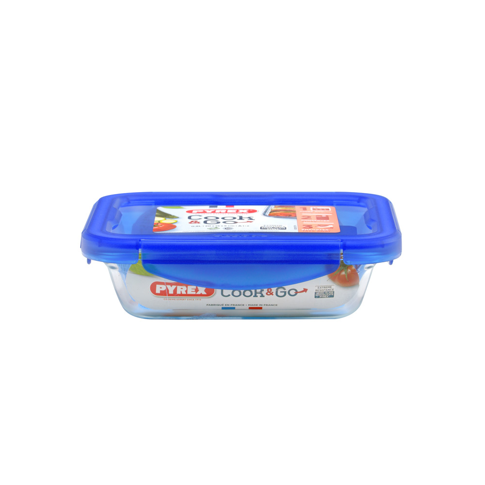 PYREX COOK & GO PLAT RECTANGULAIRE 20*15CM AVEC COUVERCLE