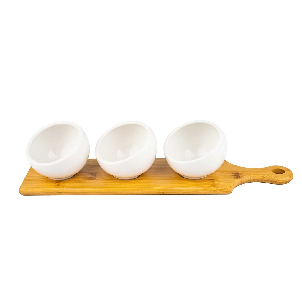 Set De 3 Coupelles Avec Plat En Bambou