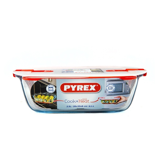 [216PH00] PYREX COOK & HEAT RECTONGULAIRE 28*20CM AVEC COUVERCLE