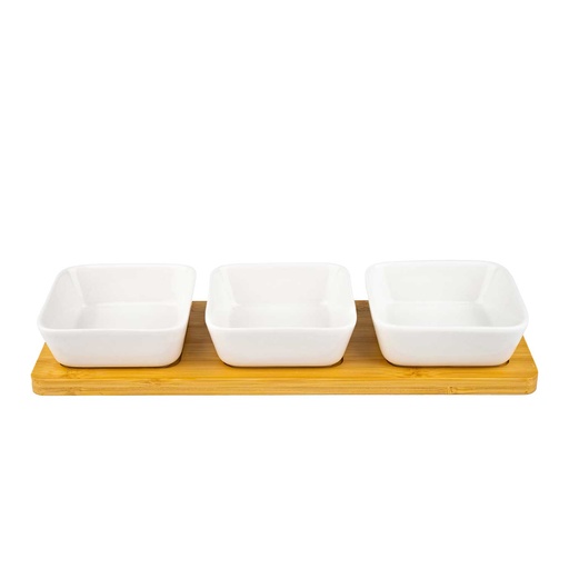 [LQ-QD0306A-S3-B018] Set De 3 Coupelles Avec Plat En Bambou